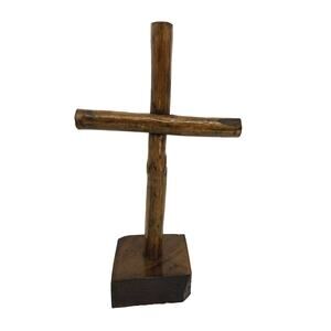 Folk Art Handmade Simple Wood Cross on Stand  11.5" x 6"